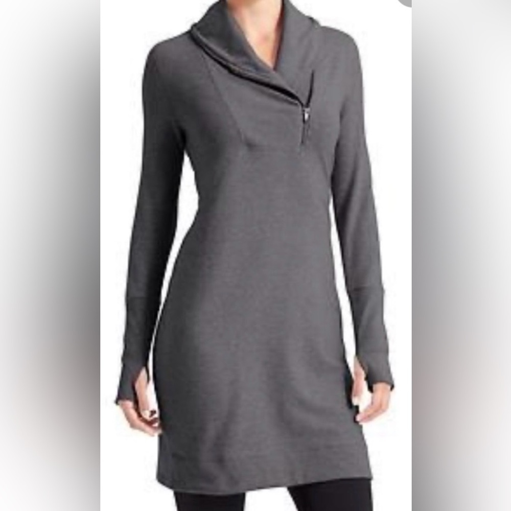 ATHLETA Urban Athleisure Charcoal Asymmetrical Zip-Up Performance Tunic